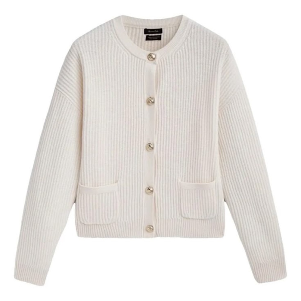 Cream Ribbed Cardigan with Button Front